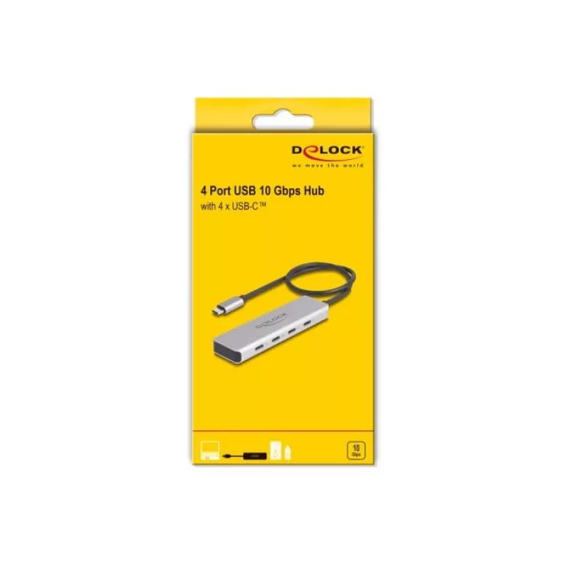 DeLOCK USB Type-C Hub 10 Gbps 4 Ports Aluminium Grey