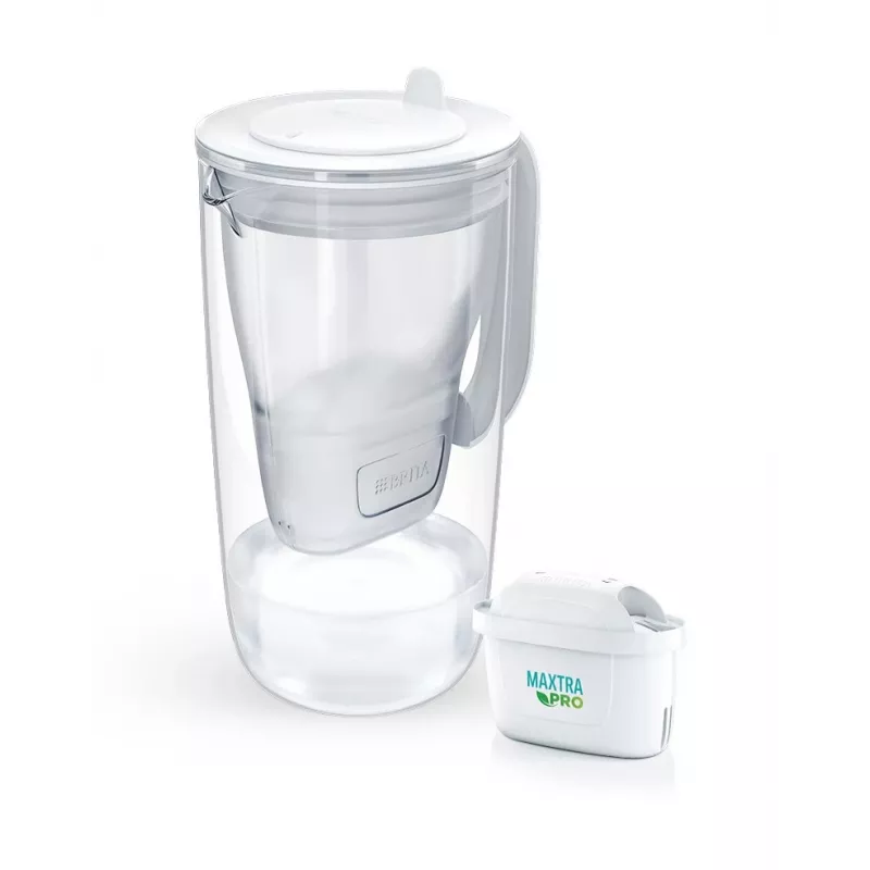 Water filter jug BRITA Glass+1 Maxtra Pro grey, 2.4 L total / 1.5 L filtered, Maxtra Pro PP filter
