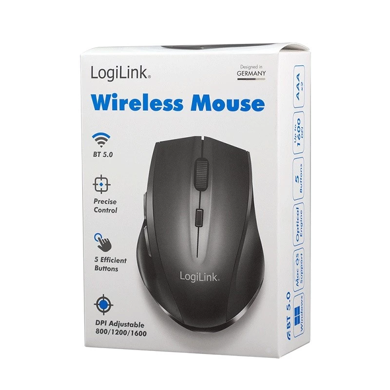Logilink Wireless mouse BT5.0, ergonomic, black