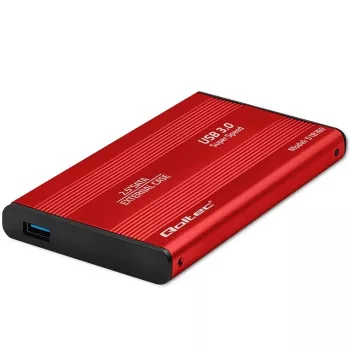 HDD/SSD enclosure QOLTEC 51860 for 2.5 inch SATA III drives, USB Type-A, 5 Gbit/s, aluminium, red