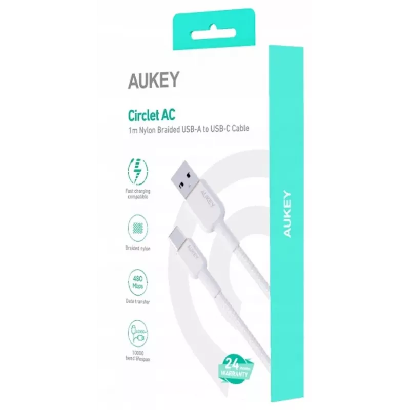 AUKEY CB-NAC1 White Nyl on cable USB C - USB A