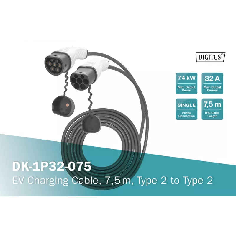 Digitus EV charging cable 7.5 m type 2 to type 2 32 A 240 V