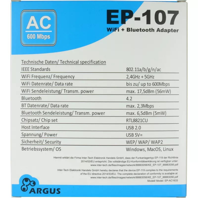 Network Card Inter-Tech 88883056 WLAN Bluetooth 600 Mbit/s
