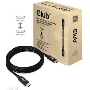 CLUB3D USB4 Gen3x2 Type-C Bi-Directional Cable 8K60Hz, Data 40Gbps, PD 240W(48V/5A) EPR M/M 2m / 6.56ft