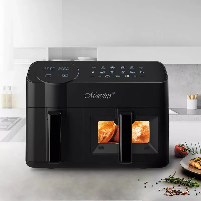 Electric hot air fryer Maestro MR-760 — countertop double-construction, 3.5 L + 6 L, touch control, 2000–2400 W, black