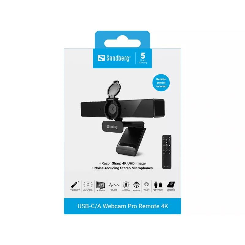 Webcam Sandberg USB-C/A Pro Remote 4K 8 MP 3840x2160