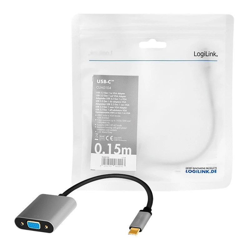USB Type-C to VGA (D-Sub) video adapter cable LOGILINK CUA0104 0.15 m, grey/black