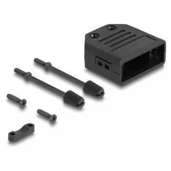 Cable boot DELOCK D-Sub housing for 9‑pin male/female, plastic with strain relief, 33.3×33.8×14.8 mm, black