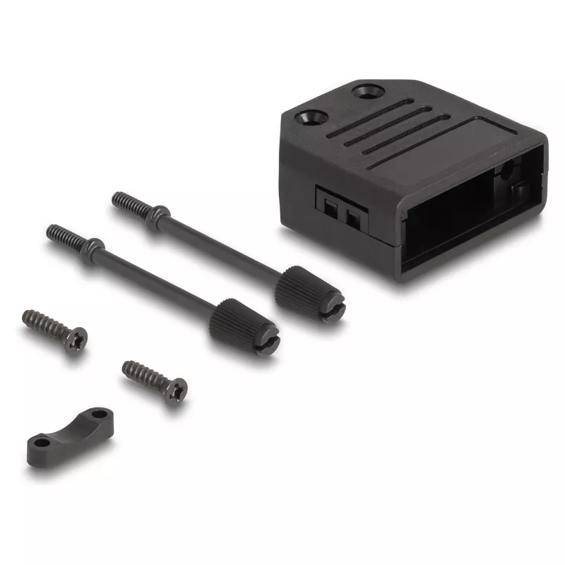 Cable boot DELOCK D-Sub housing for 9‑pin male/female, plastic with strain relief, 33.3×33.8×14.8 mm, black