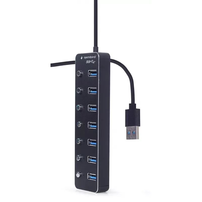 USB hub Gembird UHB-U3P7P-01, 7-port USB 3.2 Gen 1 (Type-A), 0.24 m cable, black