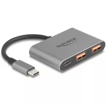 USB hub DELOCK 64337 — USB 3.2 Gen 2 Type-C host, 3 ports (Type-C + 2× Type-A), 10 Gbit/s, grey, metal housing