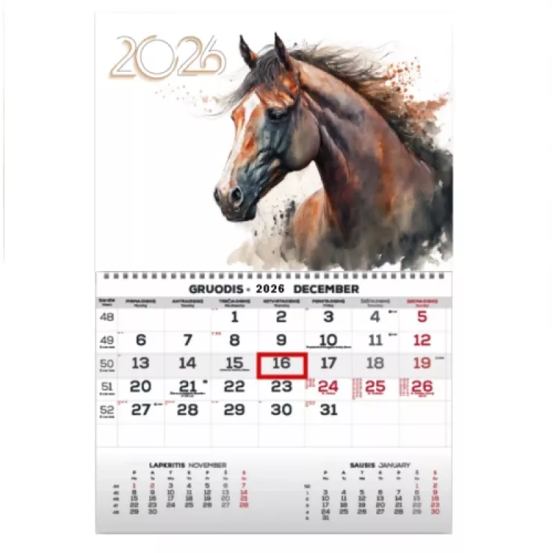 Wall Mounted Calendar Mono 30x43cm.