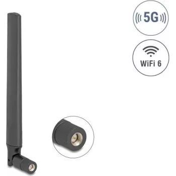 Omnidirectional Antenna DELOCK 5G LTE GNSS WiFi 6 SMA plug 0.9–4.1 dBi 183 mm with tilt joint
