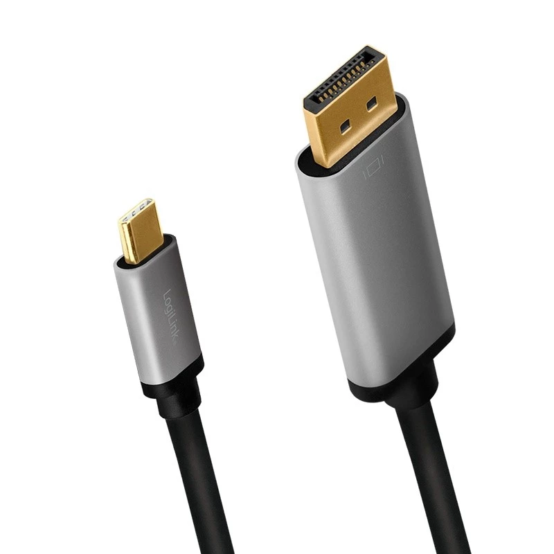 LogiLink CUA0100 Cable Gender Changer DisplayPort USB 3.2 Gen1 Type-C 1.8m Black Grey