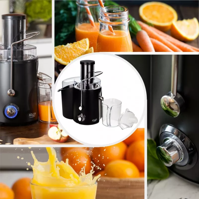 Centrifugal juicer Adler AD 4127 — 1000 W, black, juice container, 3.9 kg