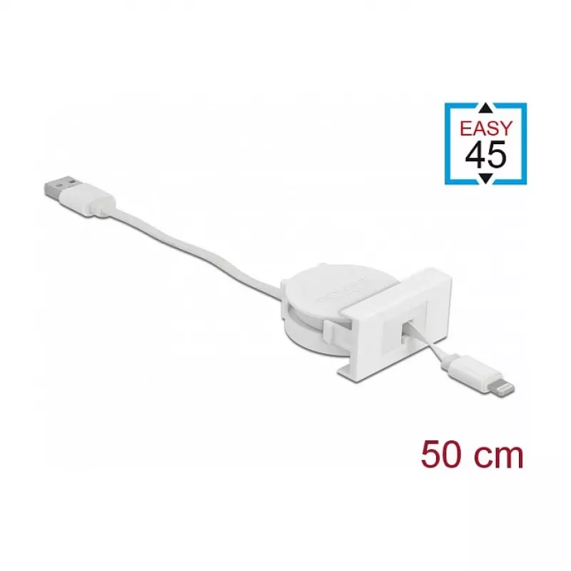 Cable DeLOCK Easy 45 Module USB 2.0 Retractable Cable USB Type-A to 8 Pin Lightning female white