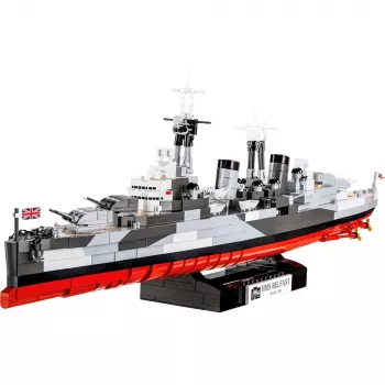 Construction toy Cobi HMS Belfast 1:300 scale model COBI-4844, display build of historic Royal Navy light cruiser