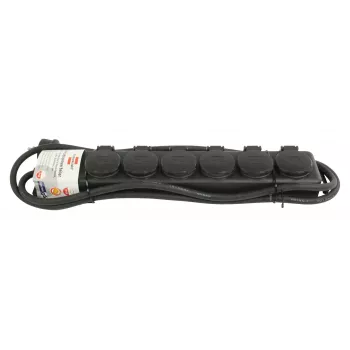 power strip IP44 6-way black 2m H07RN-F 3G1,5 (1159970)