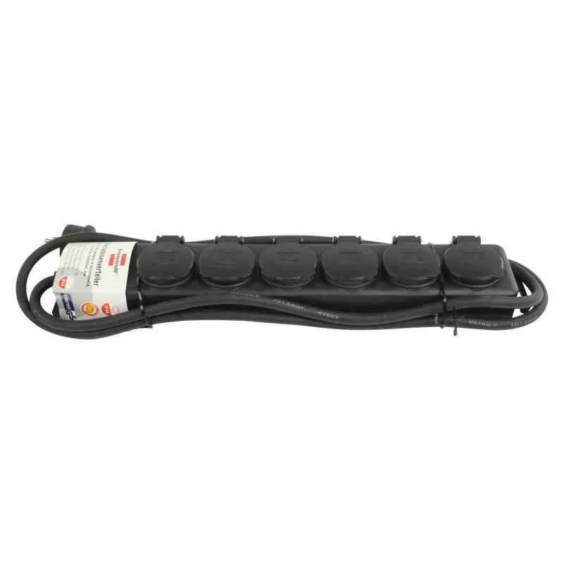 power strip IP44 6-way black 2m H07RN-F 3G1,5 (1159970)