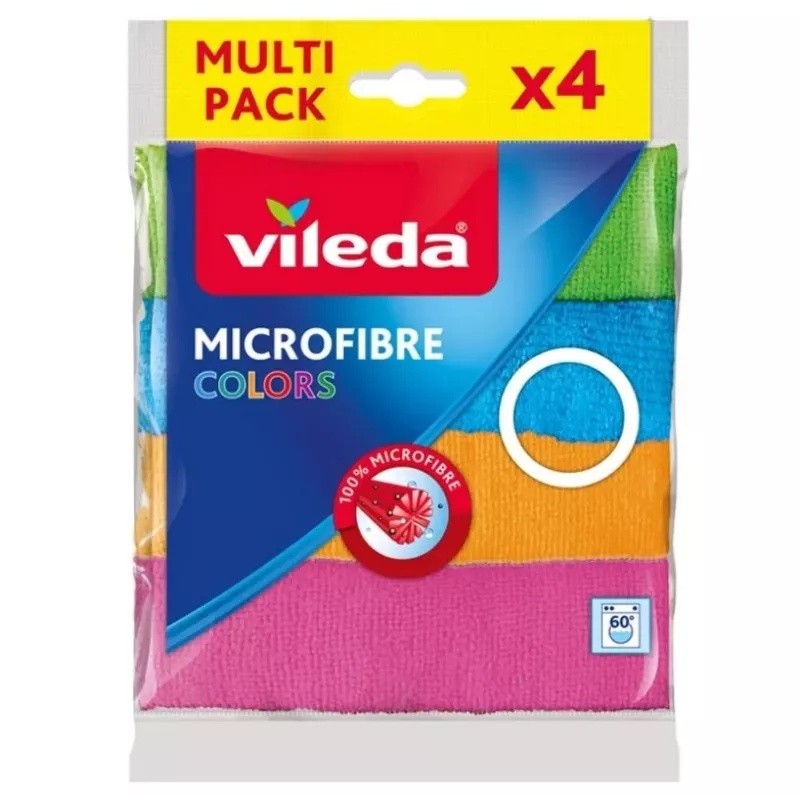 Microfibre cleaning cloth VILEDA 4 pcs, orange, 380×360 mm, Polyester 80% / Polyamide 20%, machine washable