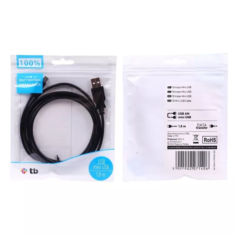 TB USB - MINI USB Cable 1,8 M. Black (AKTBXKU3PBAW18B)