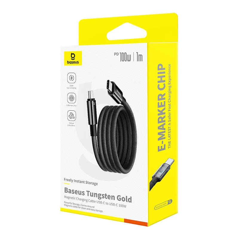 USB-C to USB-C charging cable Baseus Tungsten Gold 100W 1 m, black, nylon