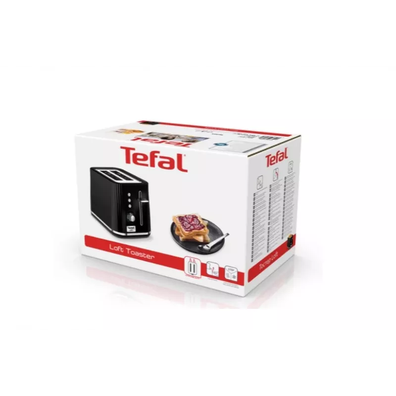 Toaster Tefal Loft 2S TT761838 — 2-slice, 7 browning levels, defrost/reheat, removable crumb tray, black
