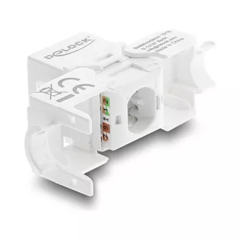 Keystone module DELOCK RJ45 to LSA Cat.6 UTP tool-free with dust cover, flat, 16×31.8×19.4 mm, white/black