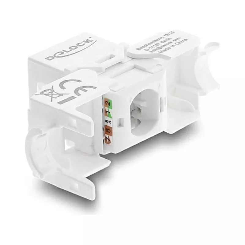 Keystone module DELOCK RJ45 to LSA Cat.6 UTP tool-free with dust cover, flat, 16×31.8×19.4 mm, white/black