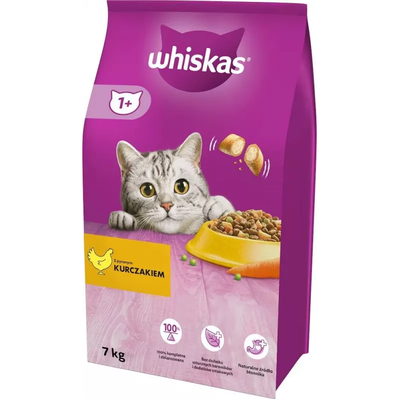 Dry cat food Whiskas Adult with chicken 7 kg — adult kibble, 30.8% protein, 12% fat