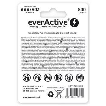 Rechargeable battery everActive EVHRL03-800 AAA NiMH 1.2 V, cylindrical, pack of 4