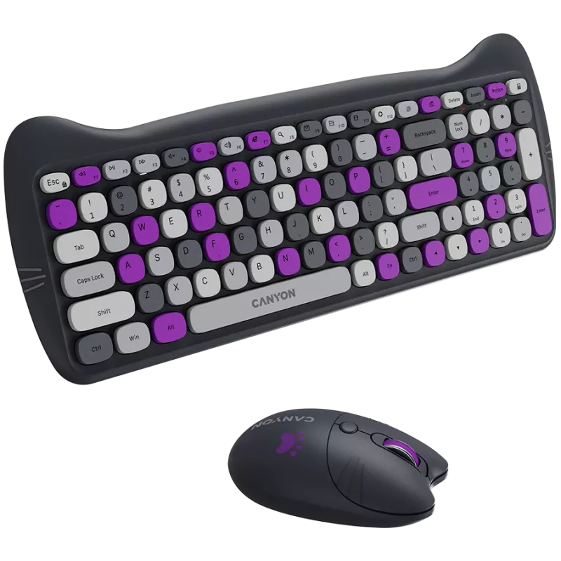 Wireless keyboard and mouse set CANYON HSET-W6 Kitty Edition – violet