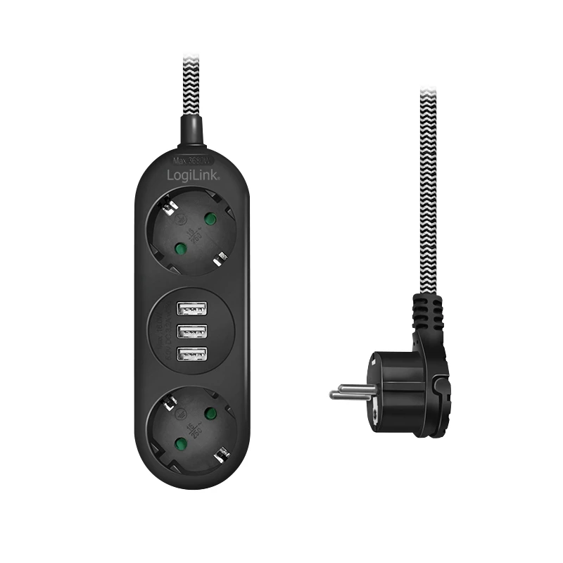 Power Extension LogiLink LPS262U 1.5m 2 AC Outlets Indoor Black