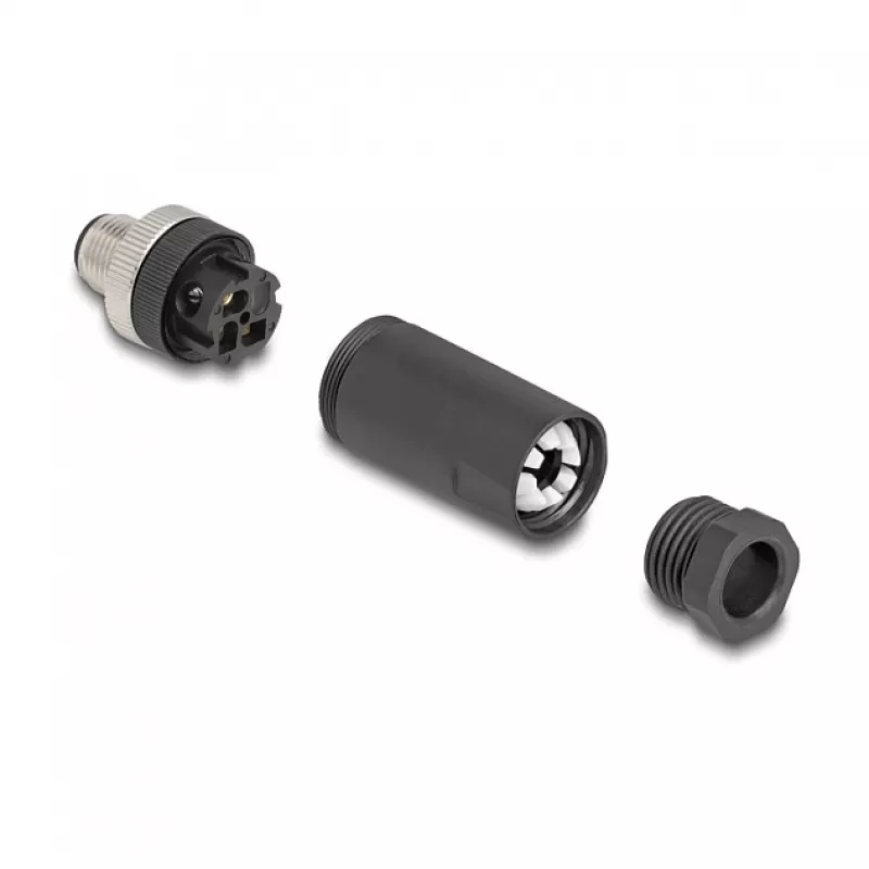 M12 Connector A-coded 3 pin male DeLOCK 60566 screw connection black