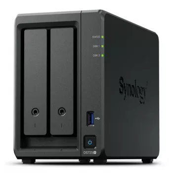 NAS Synology DiskStation DS725+ 2-bay Ryzen R1600 4GB DDR4 ECC, 2.5GbE, 2x M.2, RAID support, 0TB, Black
