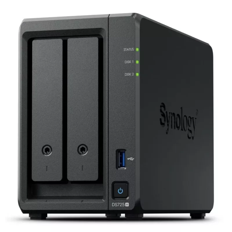NAS Synology DiskStation DS725+ 2-bay Ryzen R1600 4GB DDR4 ECC, 2.5GbE, 2x M.2, RAID support, 0TB, Black