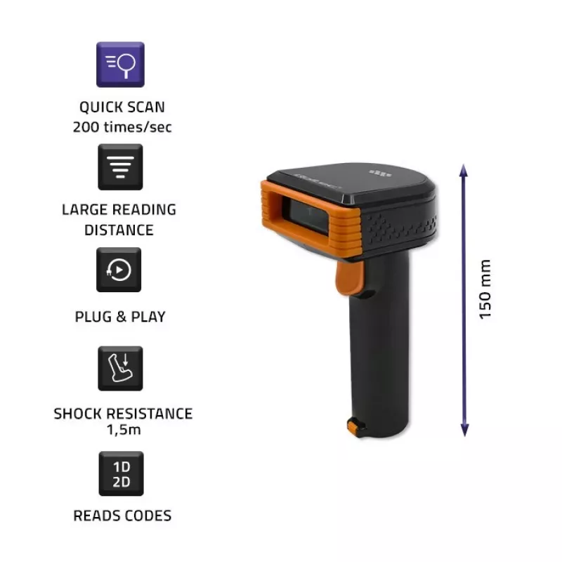 Wireless barcode reader QOLTEC 50878 1D/2D with docking station