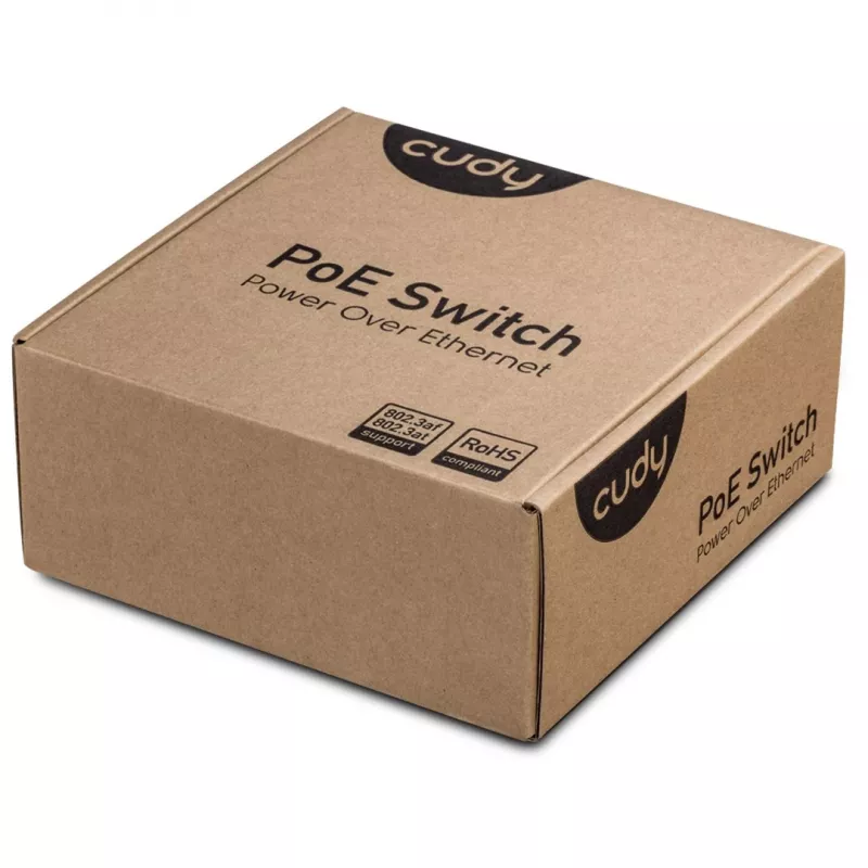 Network switch Cudy GS1005P — 5-port Gigabit Ethernet with 4 PoE ports, 60W total, metal housing, rack mountable