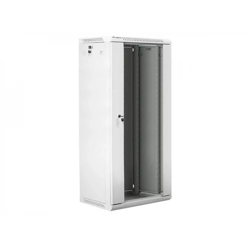 Lanberg WF01-6427-10S 27U 19 inch Wall-Mount Rack Cabinet 600x450mm, Tempered Glass Door, IP20, 60kg Load, White RAL9003, Flat-Pack