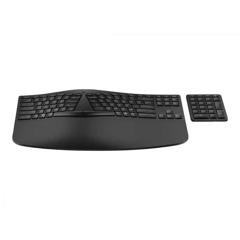 HP 960 Ergonomic Wireless Keyboard, Full-size (100%), Wireless, RF Wireless + Bluetooth, Membrane, Black