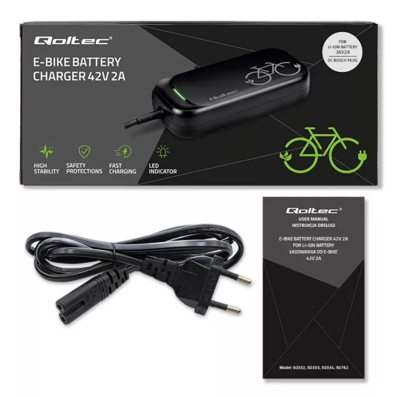 Charger QOLTEC for ebike Bosch 50762 36V/42V 2A