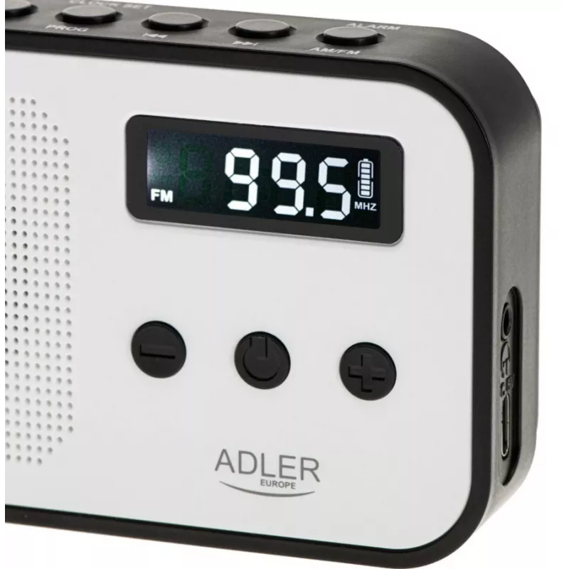 Portable digital radio Adler AD 1907 — AM/FM, digital tuner, alarm, USB-C, 600 mAh battery, LCD, 20 presets, telescopic antenna