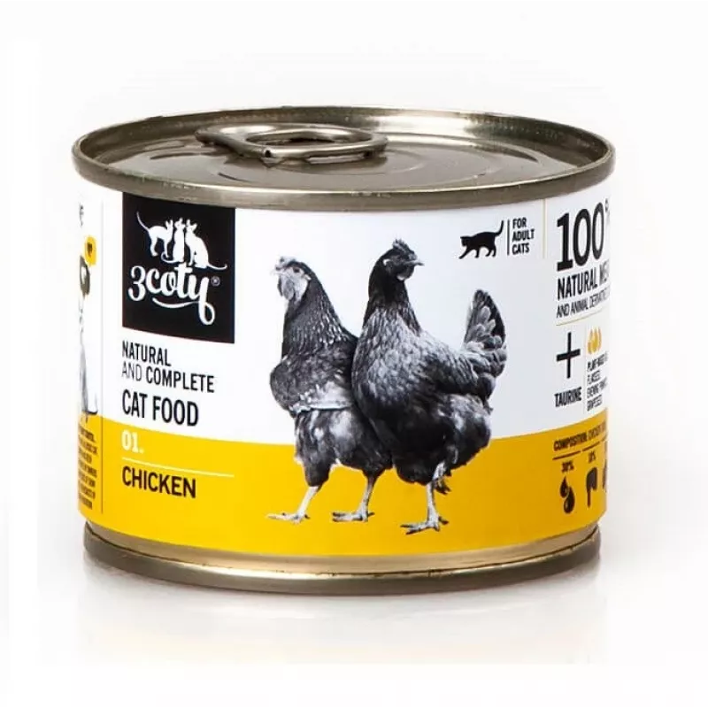 Wet cat food 3coty 01 Chicken 180 g — complete adult canned diet, protein 19%, fat 9%