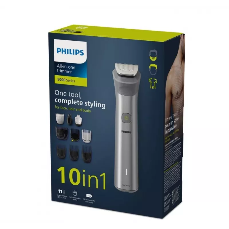 Philips All-in-One Trimmer MG5920/15 Series 5000, Stainless steel, 0.5 mm, 1.6 cm, 1 mm, Beard, Ear, Nose, Battery