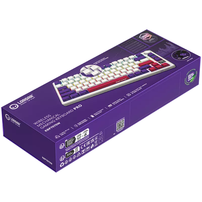 LORGAR KBP7075W, Wireless 75% Mechanical Gaming Keyboard Pro, White, EN layout