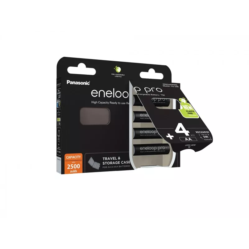 Rechargeable batteries PANASONIC ENELOOP PRO AA 2500 mAh 4 pc(s) + case (BK-3HCDE/4CP+CASE)