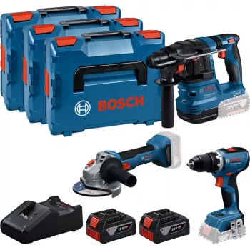 18V Professional Set, GBH 18V-22 + GSR 18V-65 + GWS 18V-8 Professional, Tool Set Blue, 2x Li-Ion Battery 5,0Ah, in 3 L-BOXXen
