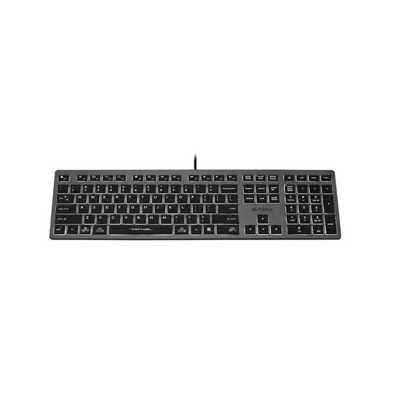 Wired A4Tech keyboard FX60H USB QWERTY — full-size 100%, backlit white, grey, USB hub