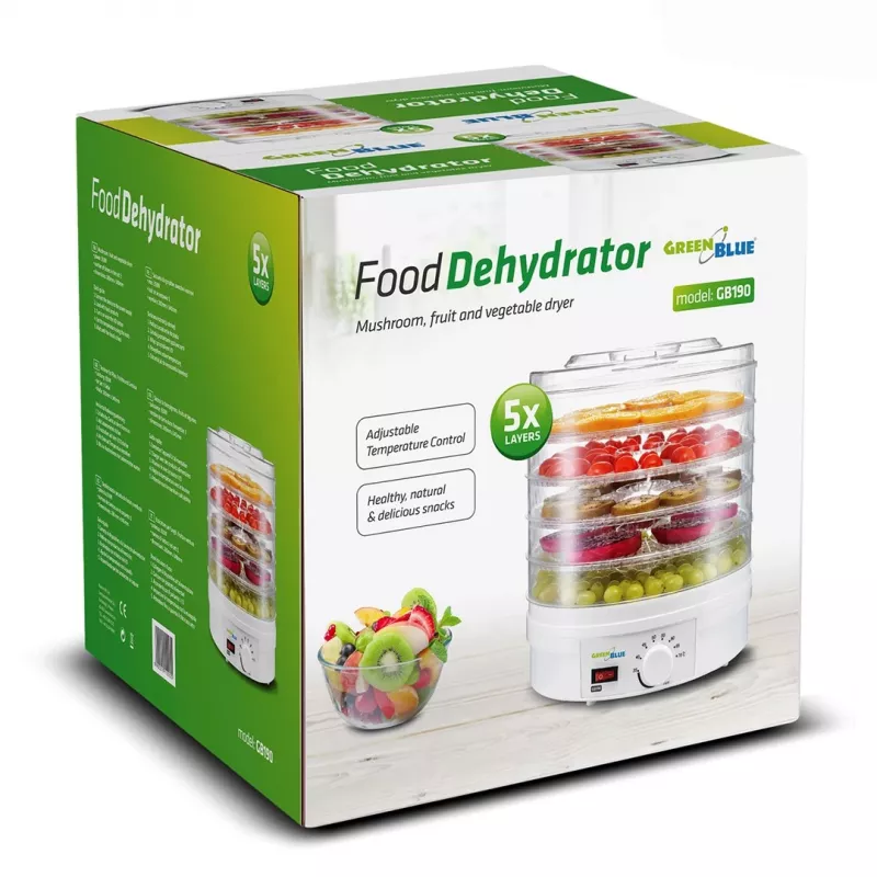 Food dehydrator GreenBlue GB190 with 5 trays, 250 W, adjustable temperature, 32 cm tray diameter