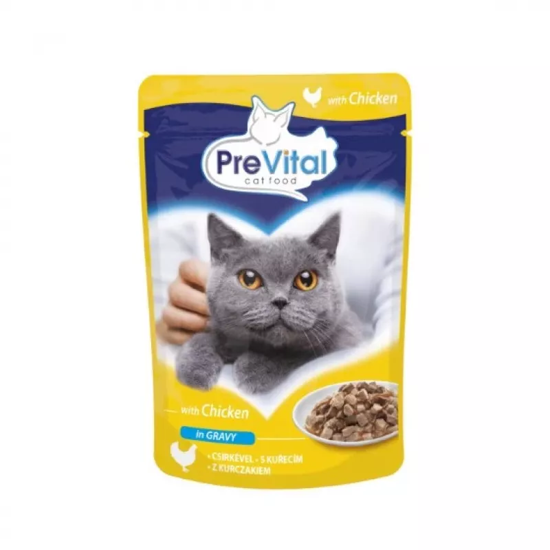Wet cat food PREVITAL Cat Food Mix 4 Flavors — Chicken, Veal, Salmon, Poultry, 96 x 100 g sachets (9.6 kg, adult)